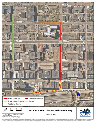 First Avenue E reconstruction detour map