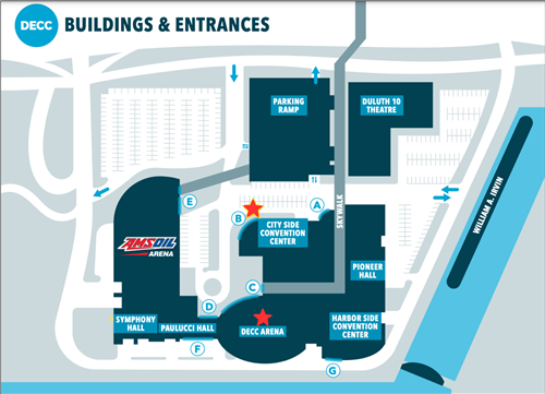 Map of parking near Door B at DECC Arena